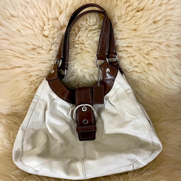 Coach White/Brown Large Zip Bag Tote - Picture 1 of 5